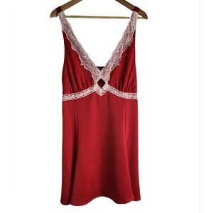 Elegant Red Lace Trim Nightgown